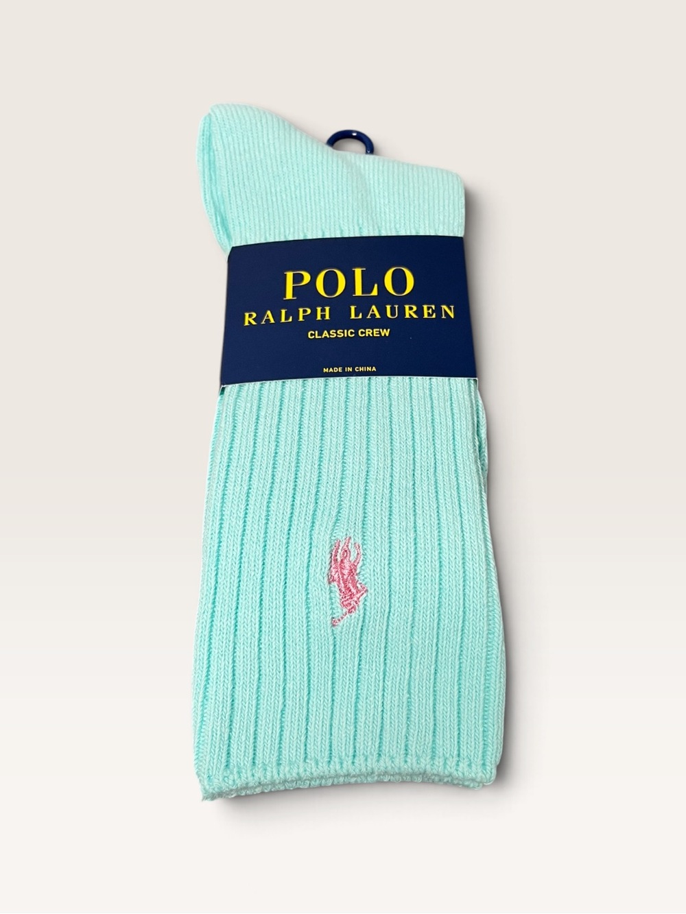 Polo by Ralph Lauren Mint Green Ribbed Crew Socks with Pink Pony